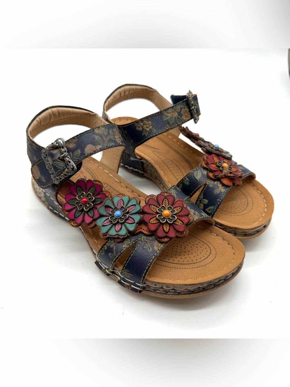 L'Artiste Spring Step Women’s Floral Leather Sandals 5.5 US 36 EU Alldayer Boho
